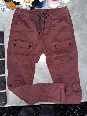 Men's Cargo Jogger Pants in Maroon with Drawstring Waist